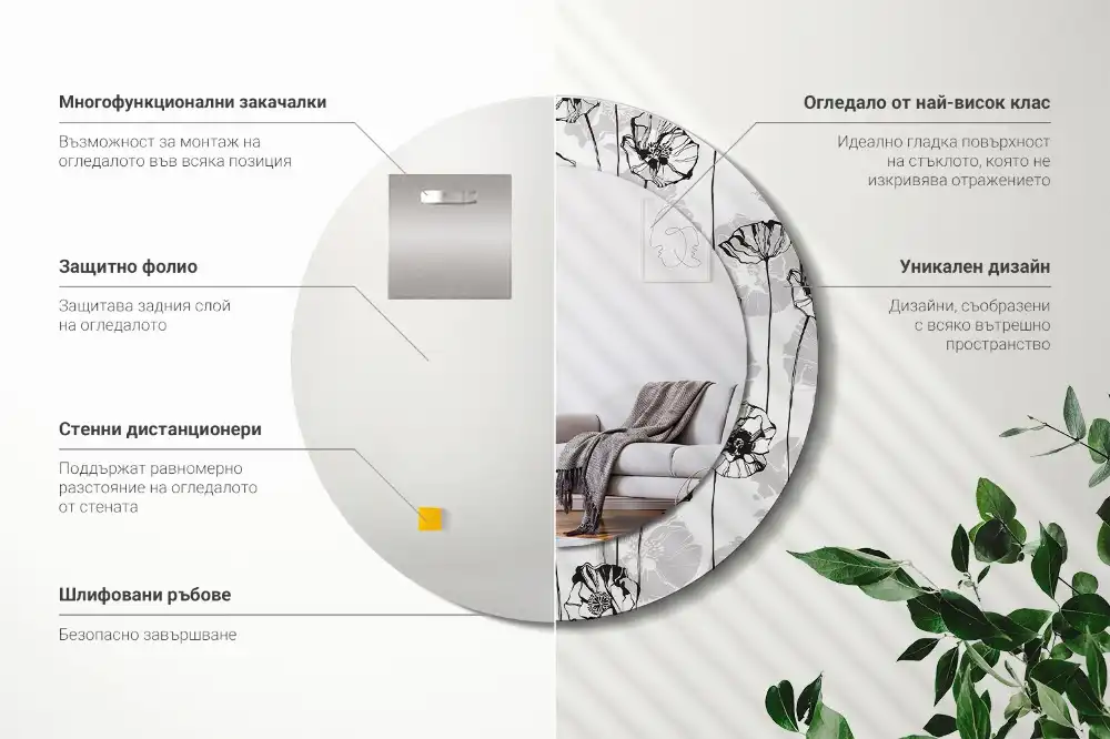 Okroglo stensko okrasno ogledalo Makov cvet