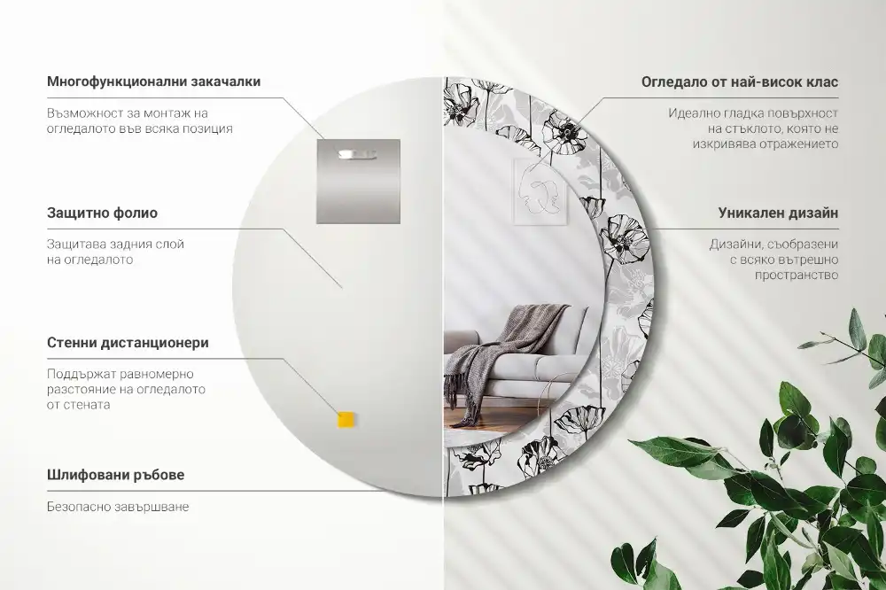 Okroglo stensko okrasno ogledalo Makov cvet