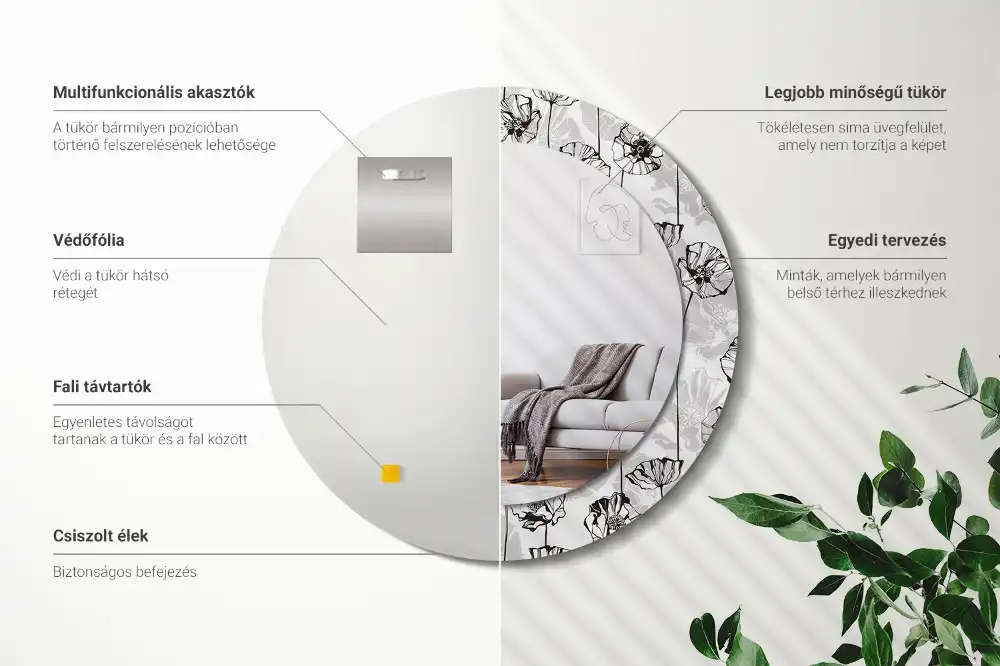 Okroglo stensko okrasno ogledalo Makov cvet