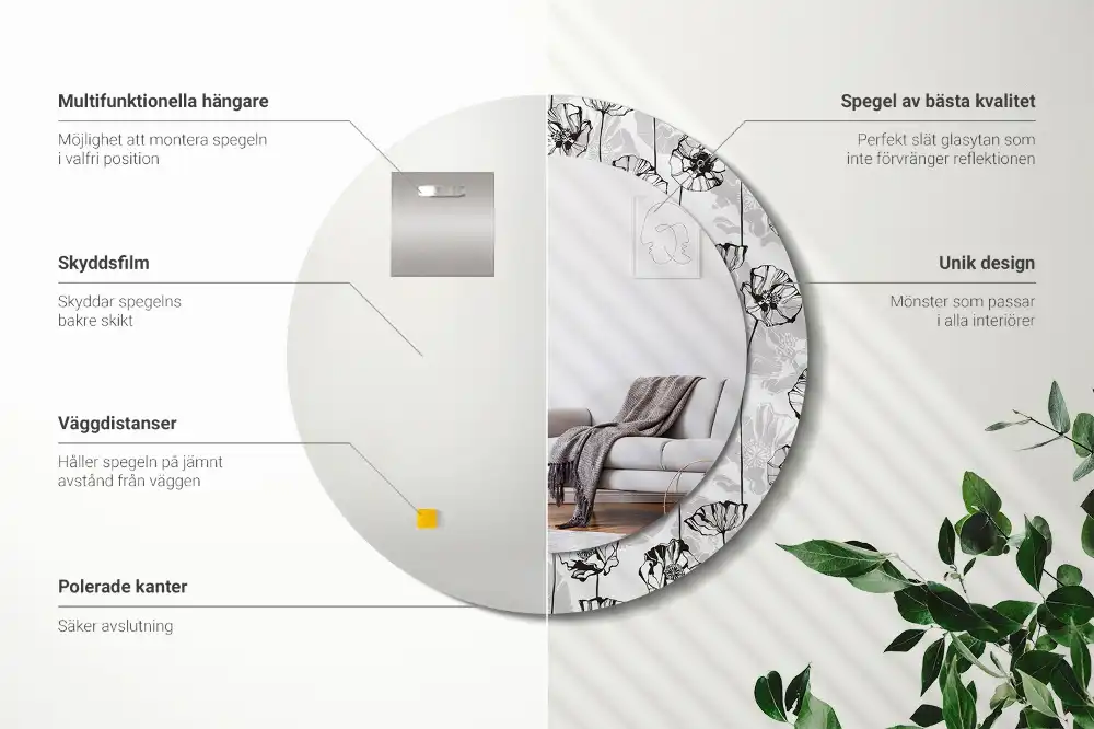 Okroglo stensko okrasno ogledalo Makov cvet