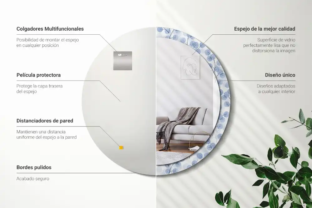 Okroglo stensko okrasno ogledalo Veje in listi