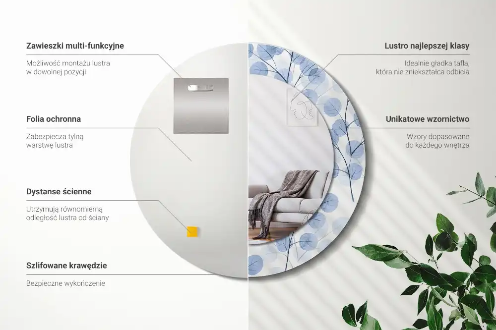 Okroglo stensko okrasno ogledalo Veje in listi