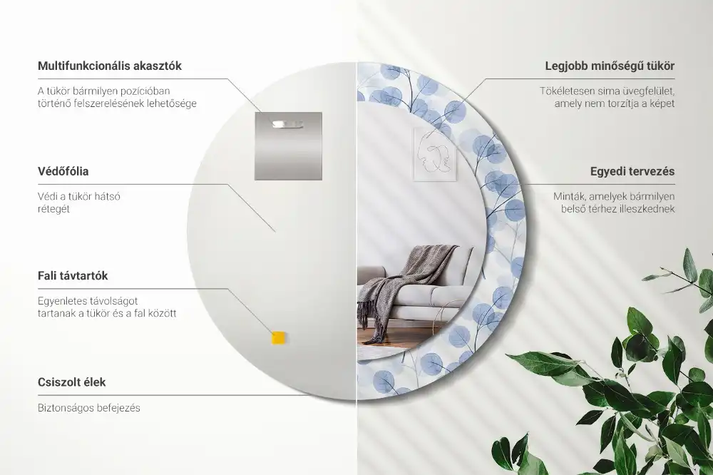 Okroglo stensko okrasno ogledalo Veje in listi