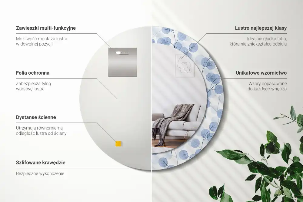 Okroglo stensko okrasno ogledalo Veje in listi