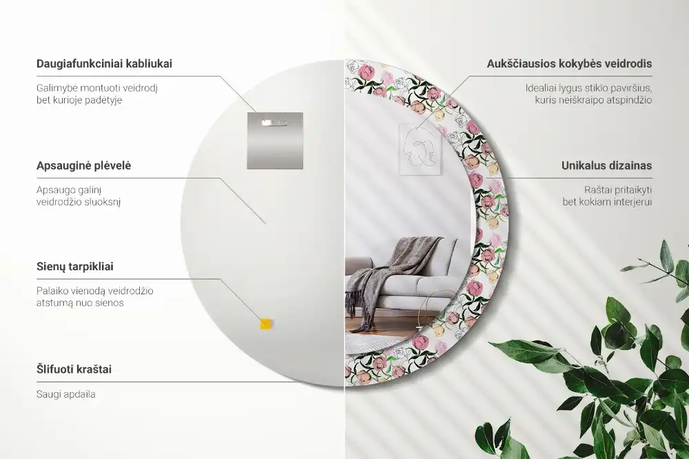 Okroglo okrasno ogledalo Popki potonike