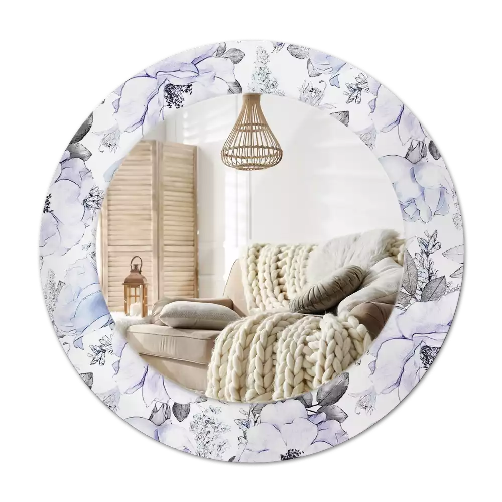 Okroglo stensko okrasno ogledalo Modre vrtnice