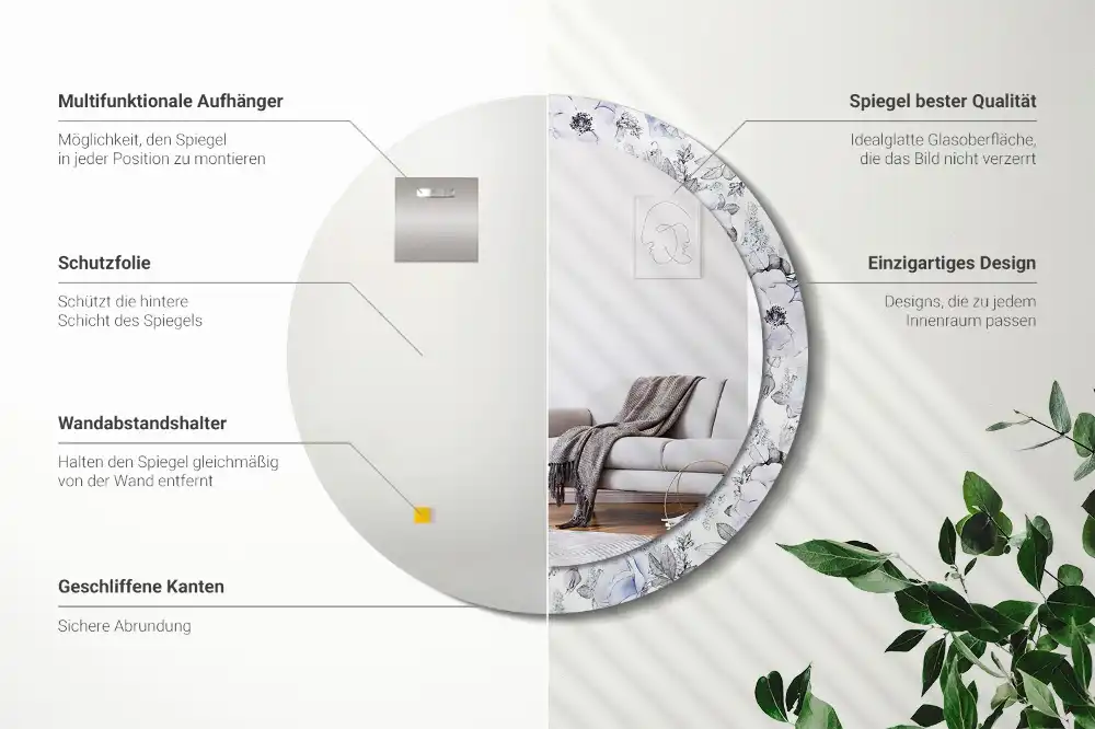 Okroglo stensko okrasno ogledalo Modre vrtnice