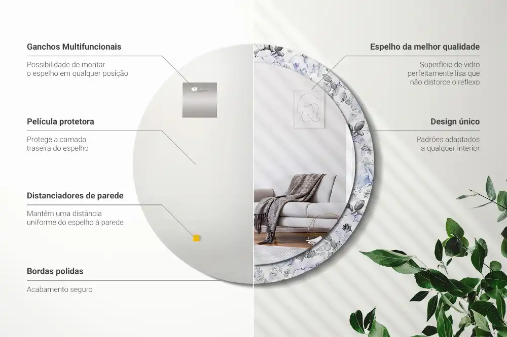 Okroglo stensko okrasno ogledalo Modre vrtnice