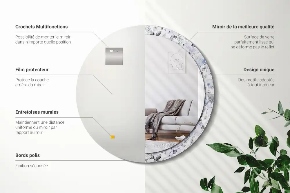 Okroglo stensko okrasno ogledalo Modre vrtnice