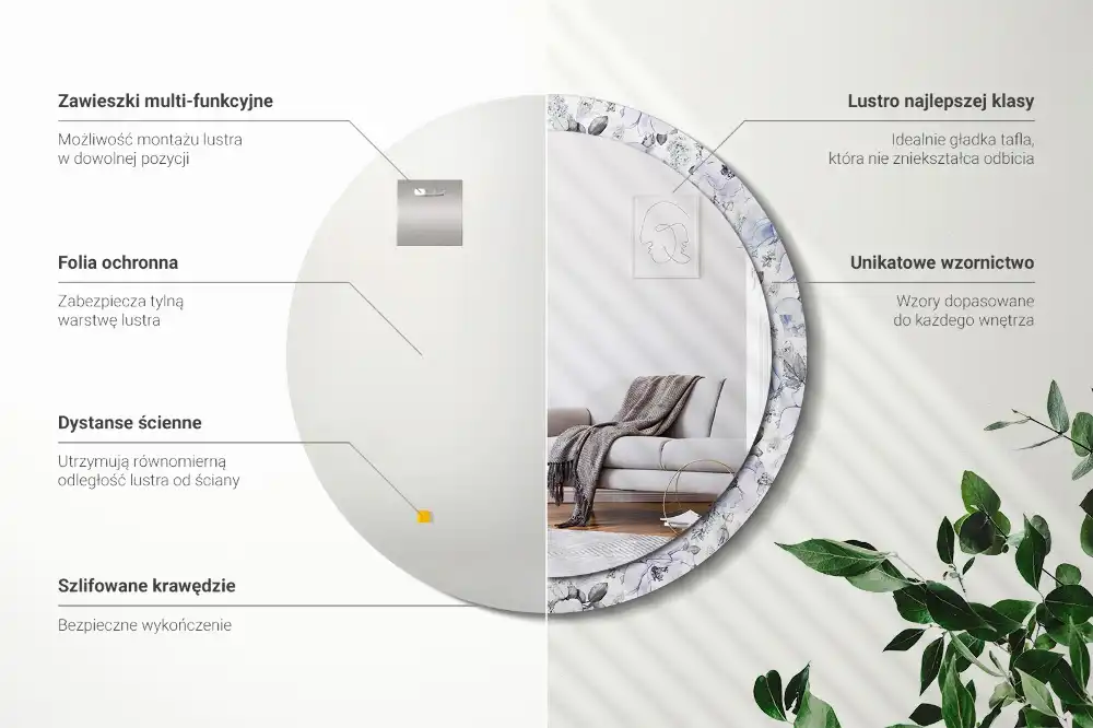 Okroglo stensko okrasno ogledalo Modre vrtnice