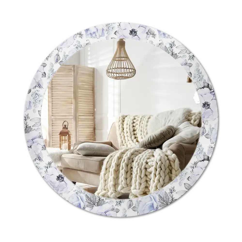 Okroglo stensko okrasno ogledalo Modre vrtnice