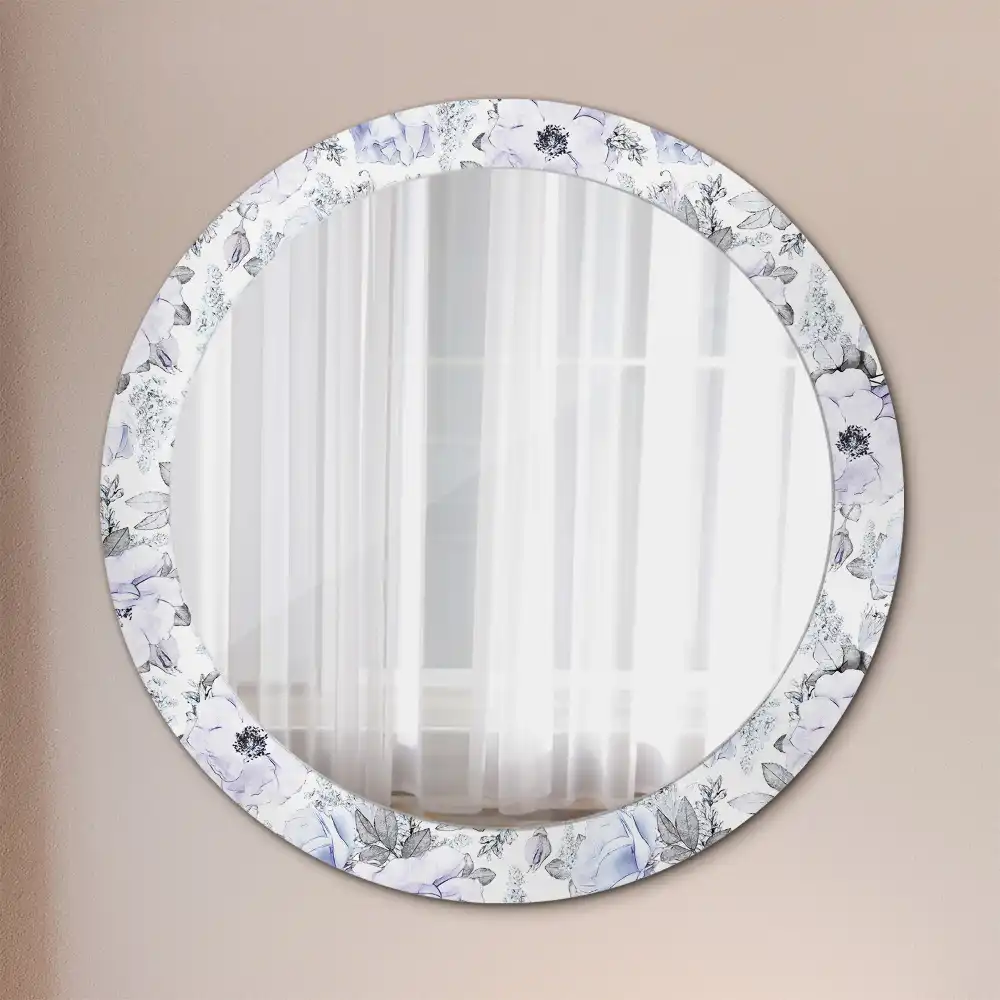 Okroglo stensko okrasno ogledalo Modre vrtnice