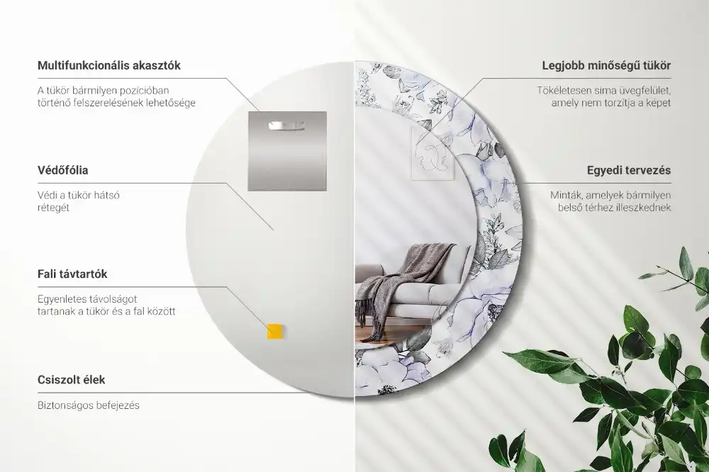 Okroglo stensko okrasno ogledalo Modre vrtnice