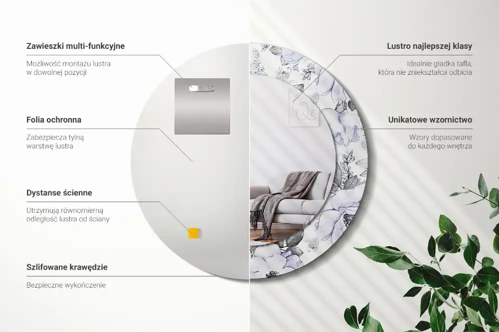 Okroglo stensko okrasno ogledalo Modre vrtnice