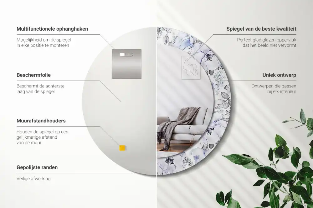 Okroglo stensko okrasno ogledalo Modre vrtnice