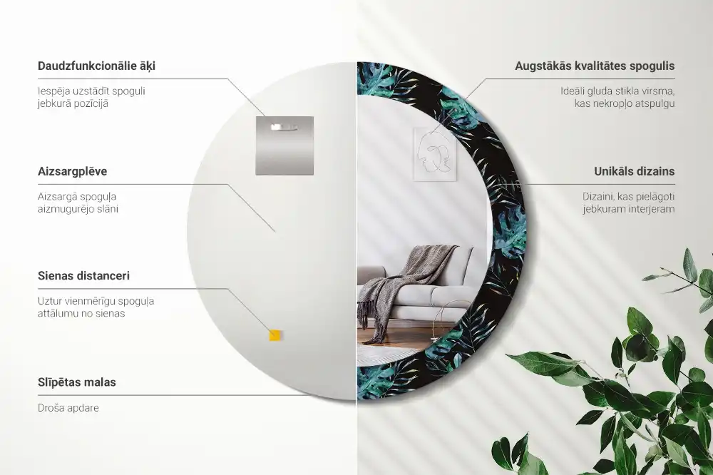 Tiskano okroglo ogledalo Eksotični listi