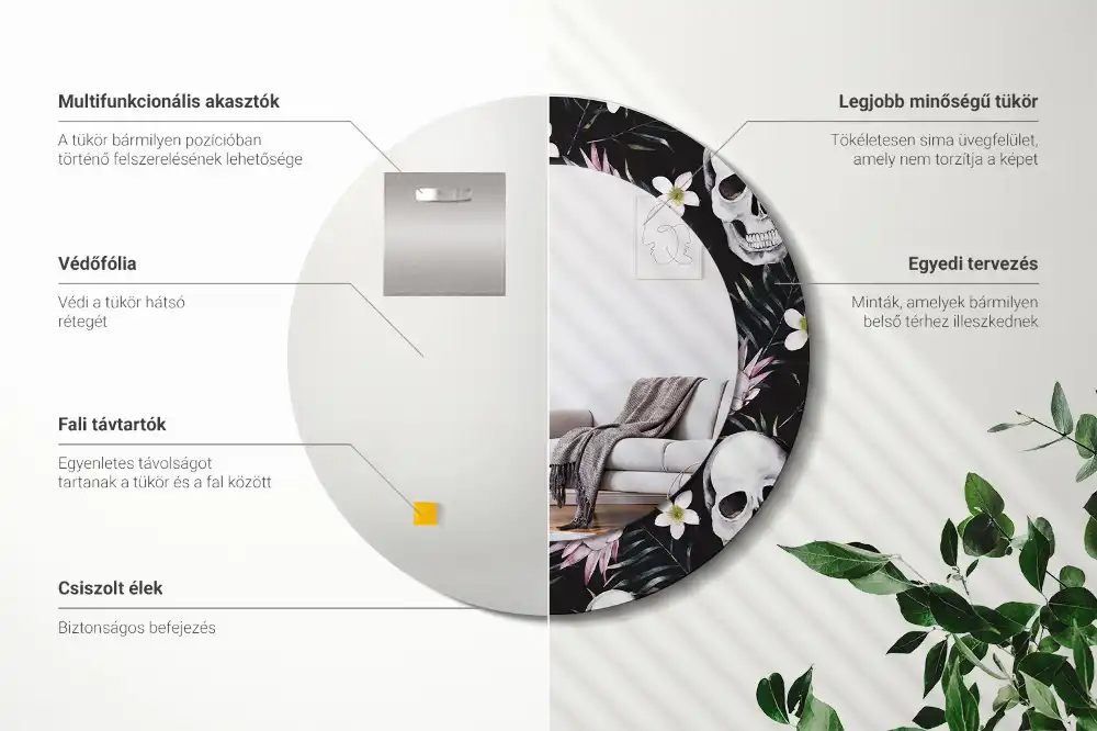 Tiskano okroglo ogledalo Lobanje cvetov