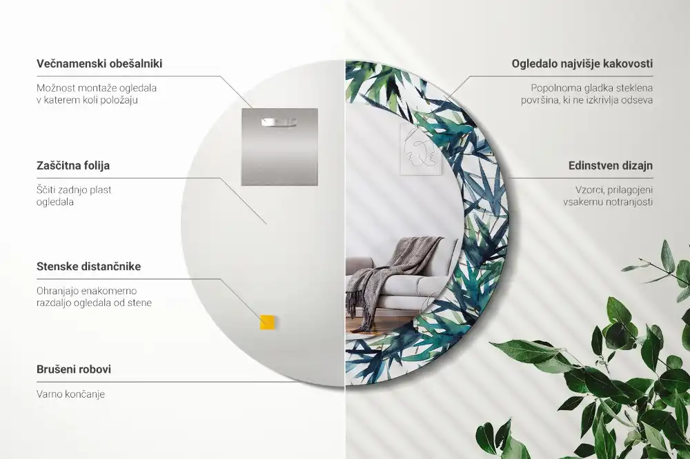 Okroglo okrasno ogledalo Modre palme