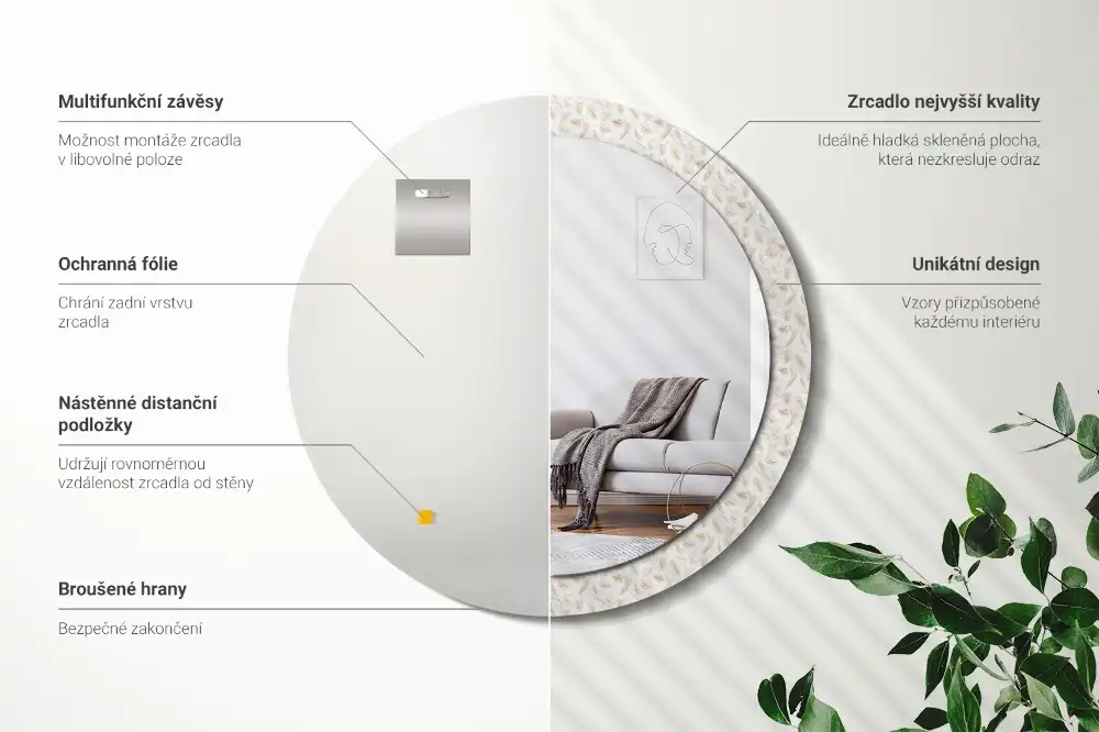 Okroglo okrasno ogledalo Ptičje perje