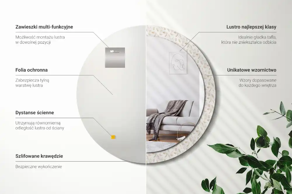 Okroglo okrasno ogledalo Ptičje perje