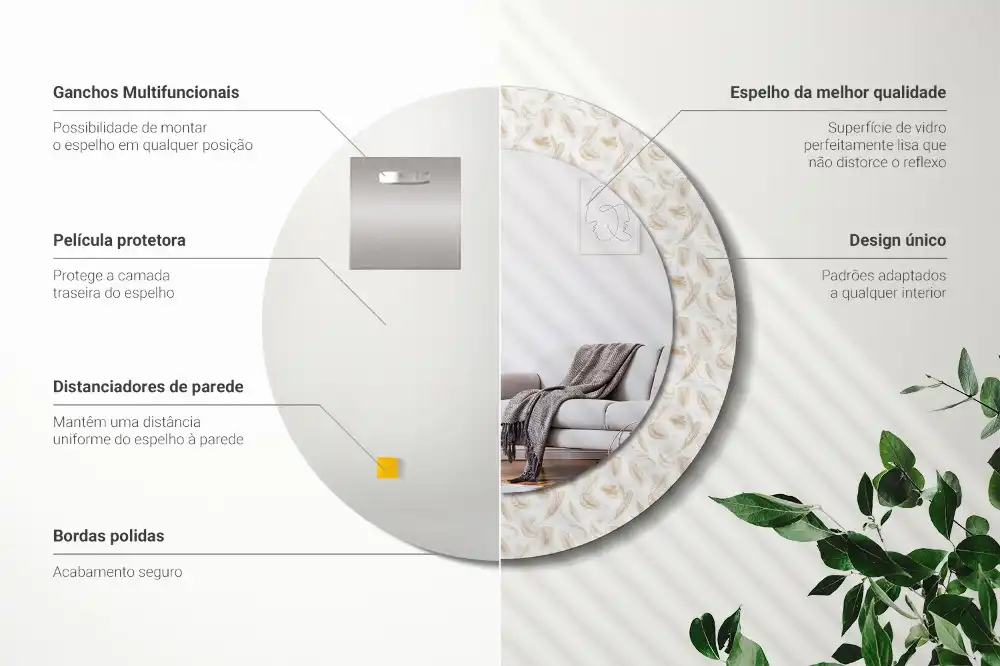 Okroglo okrasno ogledalo Ptičje perje