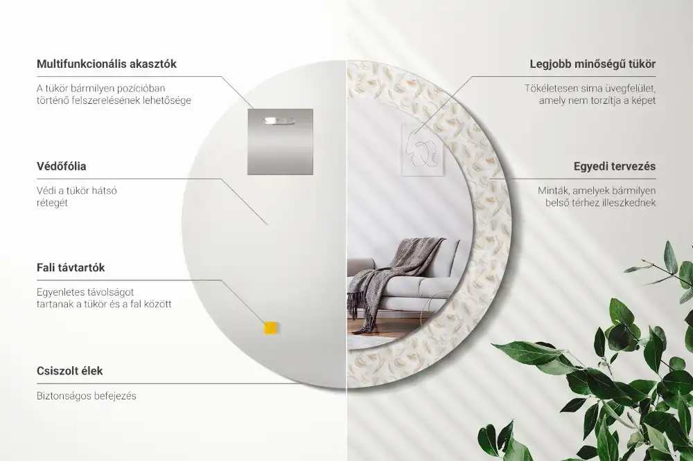 Okroglo okrasno ogledalo Ptičje perje