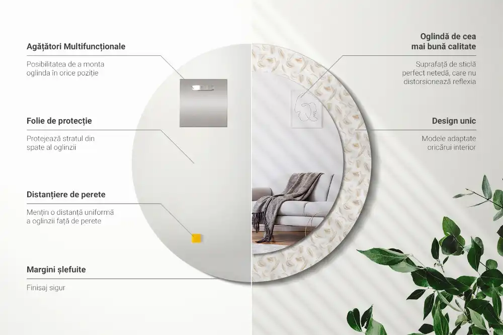 Okroglo okrasno ogledalo Ptičje perje