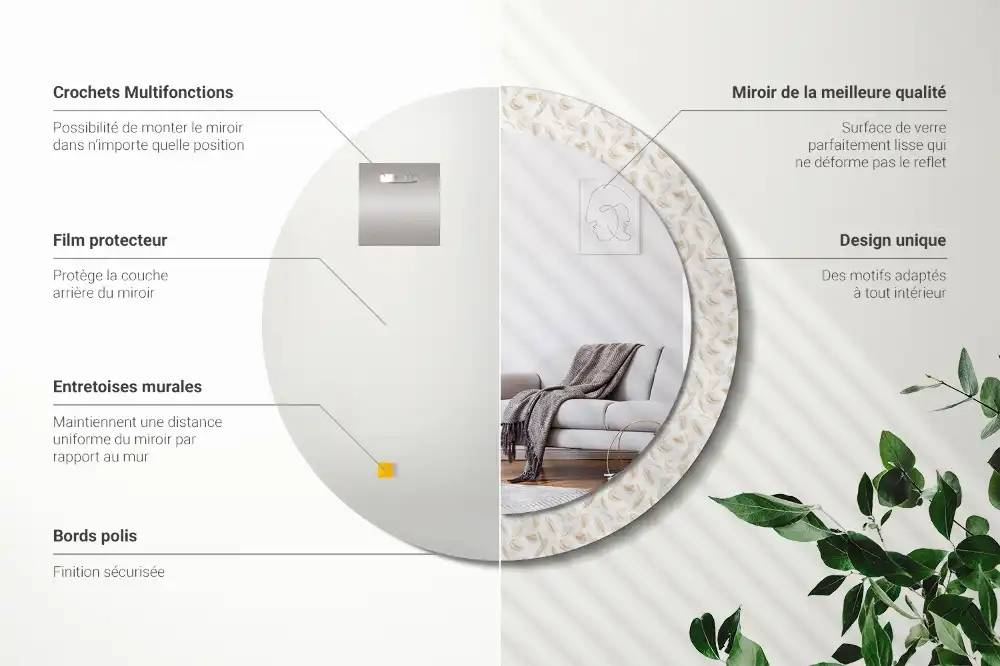 Okroglo okrasno ogledalo Ptičje perje