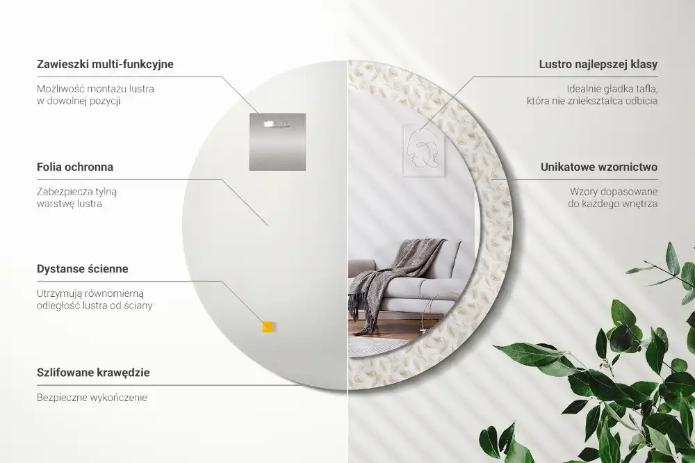 Okroglo okrasno ogledalo Ptičje perje