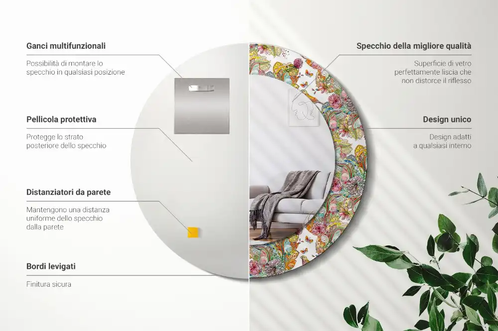 Okroglo stensko okrasno ogledalo Pravljične rože