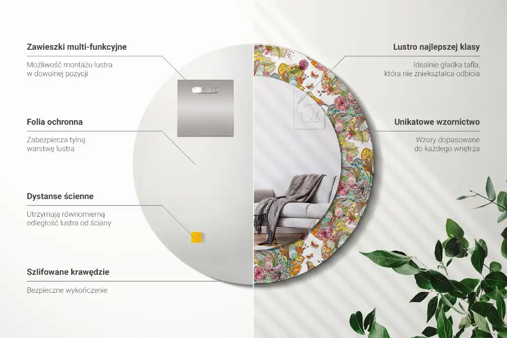 Okroglo stensko okrasno ogledalo Pravljične rože