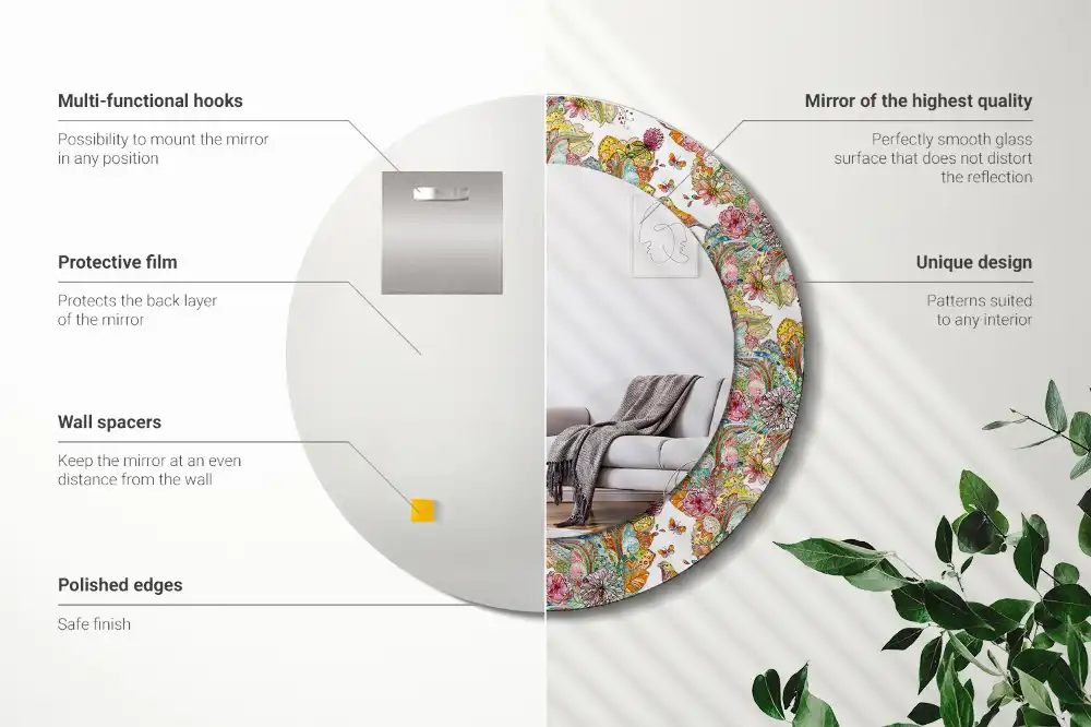 Okroglo stensko okrasno ogledalo Pravljične rože