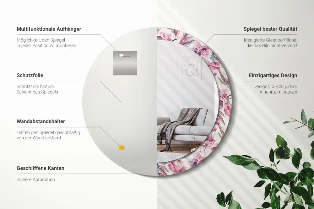 Tiskano okroglo ogledalo Cvetovi potonike