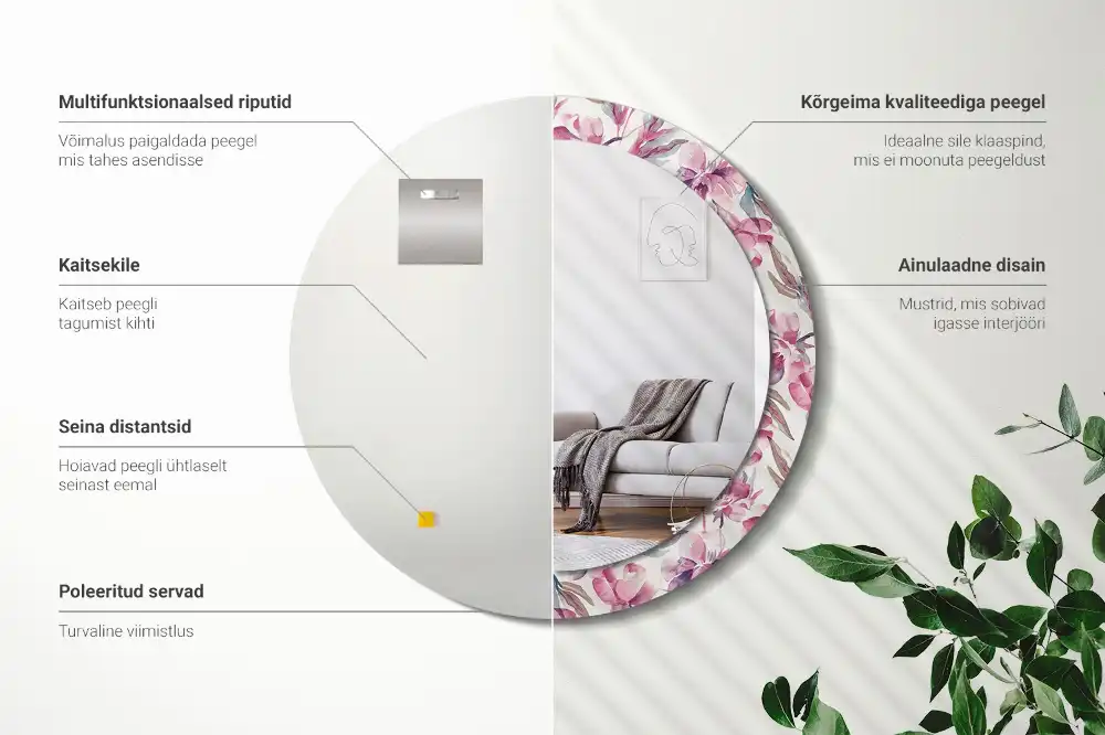 Tiskano okroglo ogledalo Cvetovi potonike