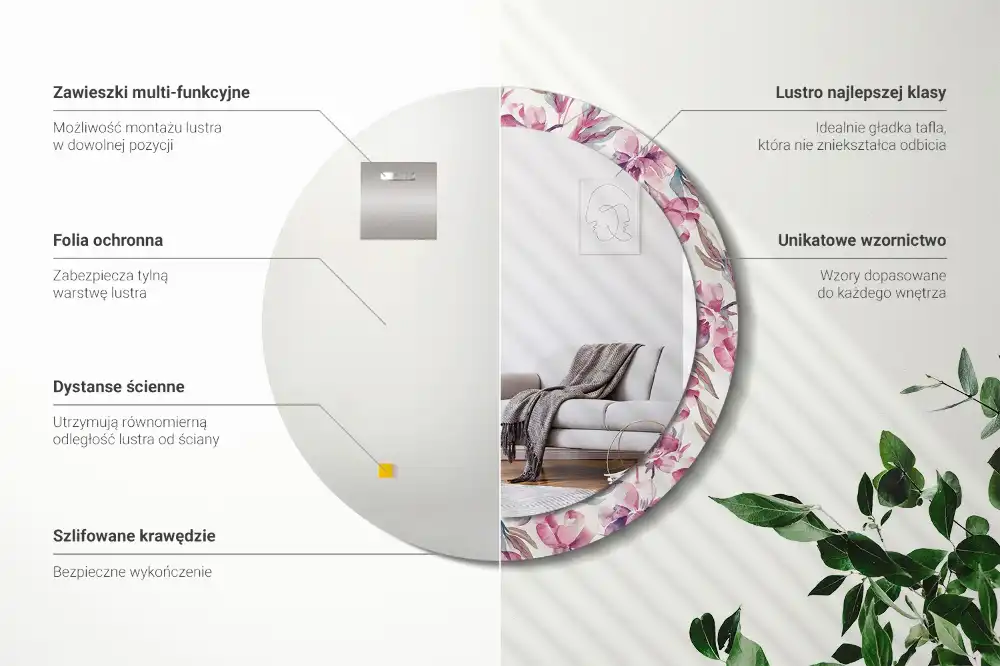 Tiskano okroglo ogledalo Cvetovi potonike