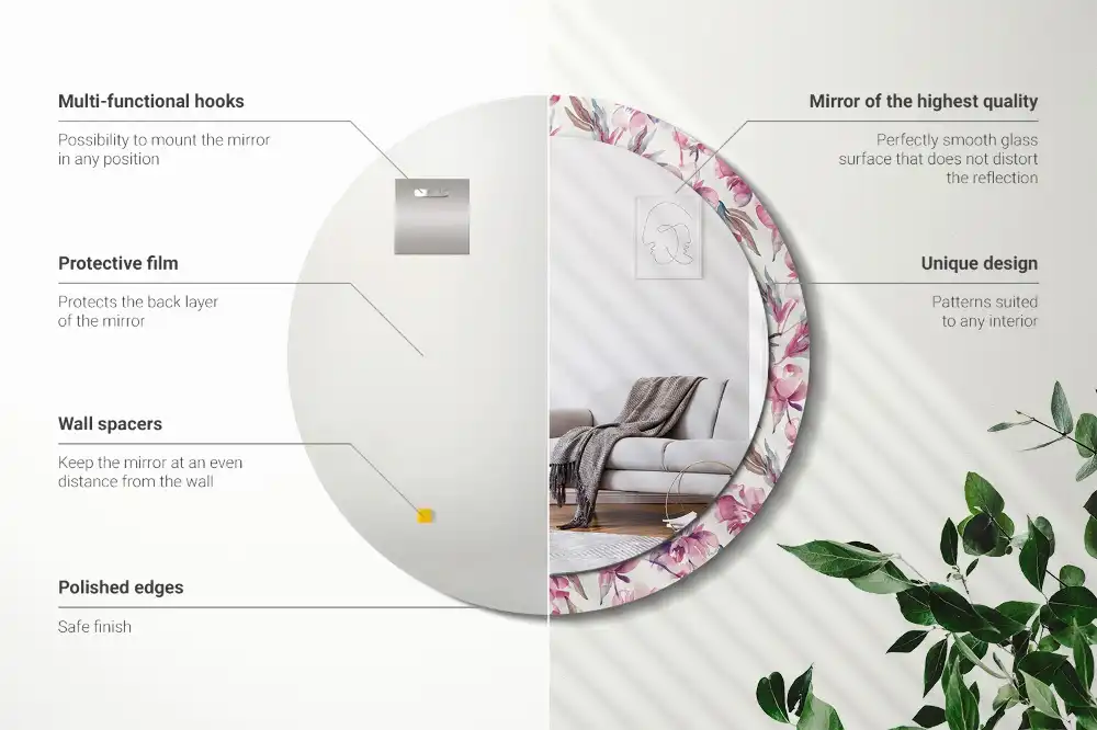 Tiskano okroglo ogledalo Cvetovi potonike