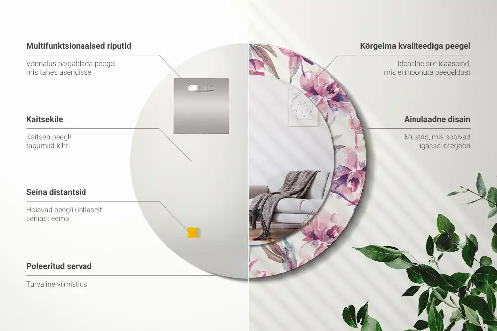 Tiskano okroglo ogledalo Cvetovi potonike