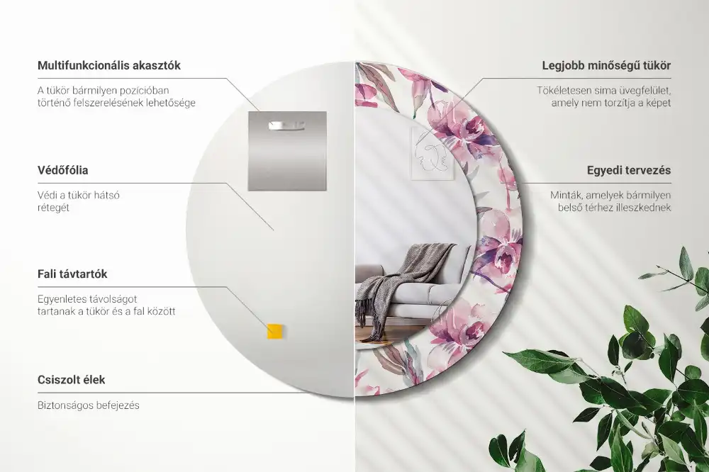 Tiskano okroglo ogledalo Cvetovi potonike