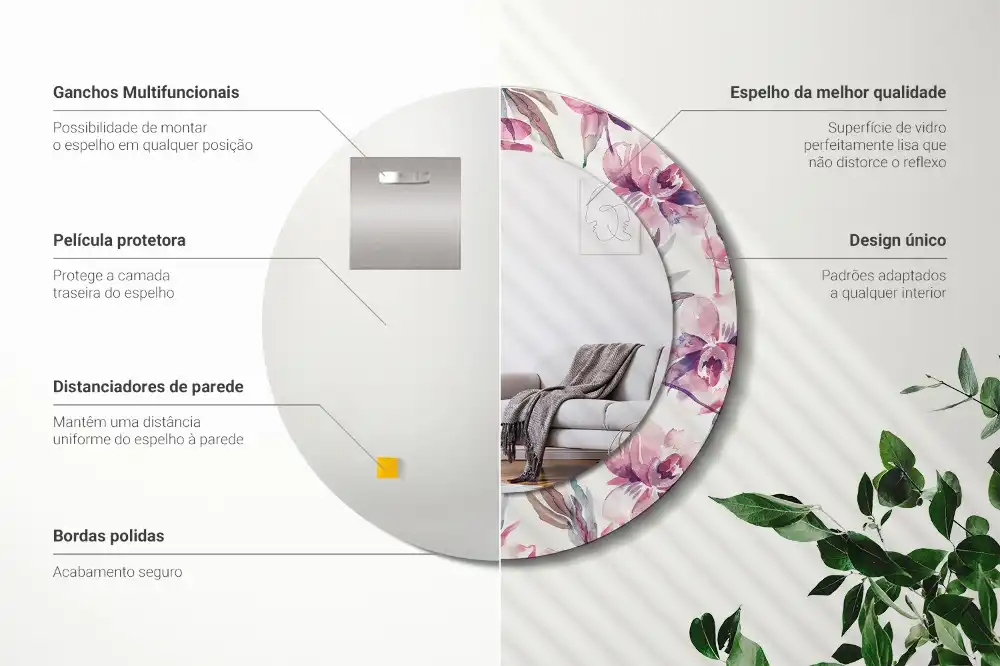 Tiskano okroglo ogledalo Cvetovi potonike