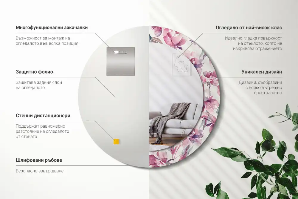 Tiskano okroglo ogledalo Cvetovi potonike