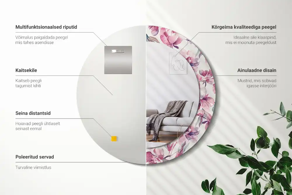 Tiskano okroglo ogledalo Cvetovi potonike