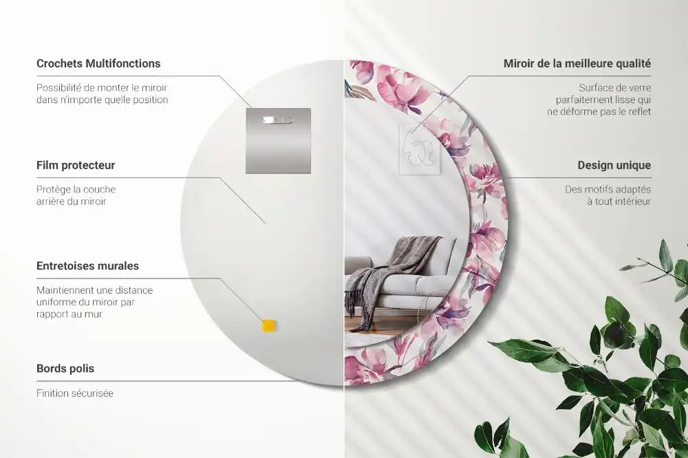 Tiskano okroglo ogledalo Cvetovi potonike