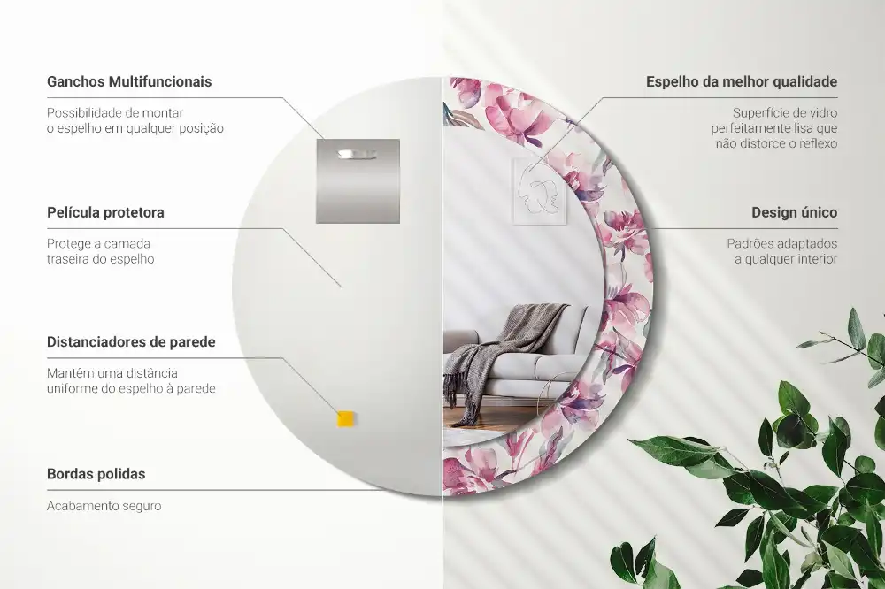 Tiskano okroglo ogledalo Cvetovi potonike