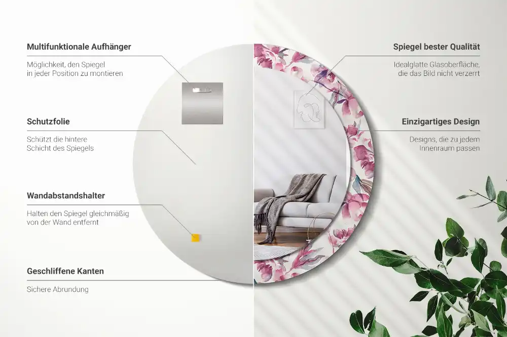 Tiskano okroglo ogledalo Cvetovi potonike