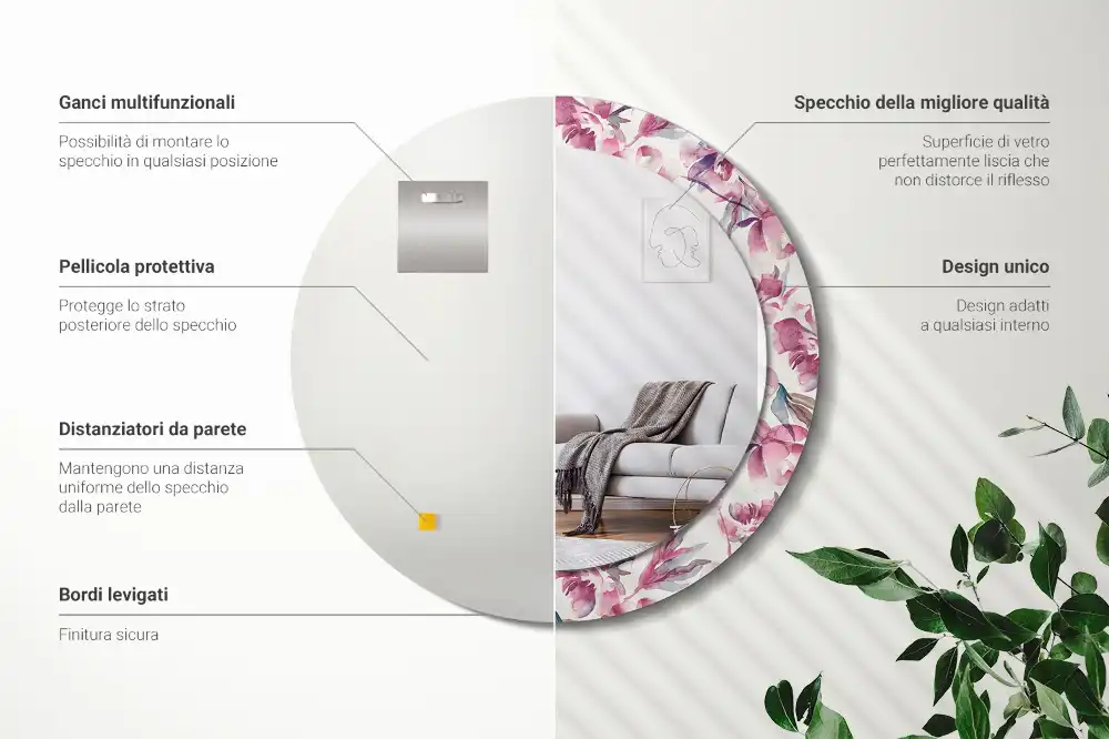 Tiskano okroglo ogledalo Cvetovi potonike