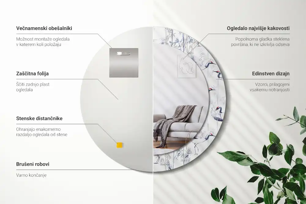 Tiskano okroglo ogledalo Žerjavi