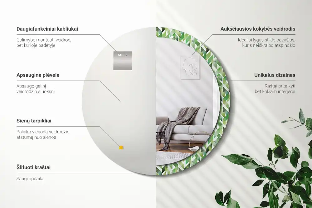 Tiskano okroglo ogledalo Ribja kost