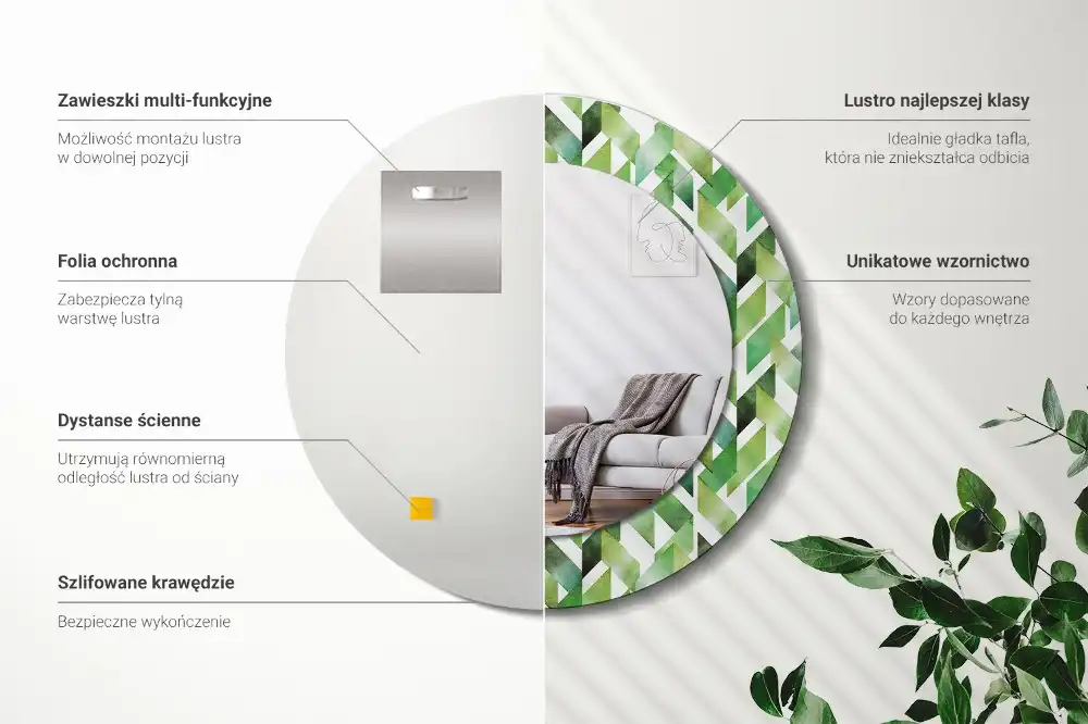 Tiskano okroglo ogledalo Ribja kost