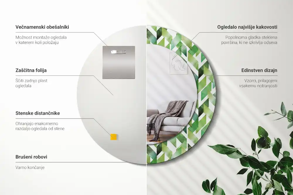 Tiskano okroglo ogledalo Ribja kost