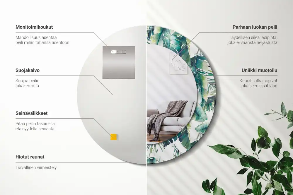 Tiskano okroglo ogledalo Listi